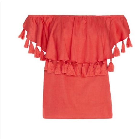 St. Roche  Off The Shoulder Tassel Top: Red - Picture 2 of 6